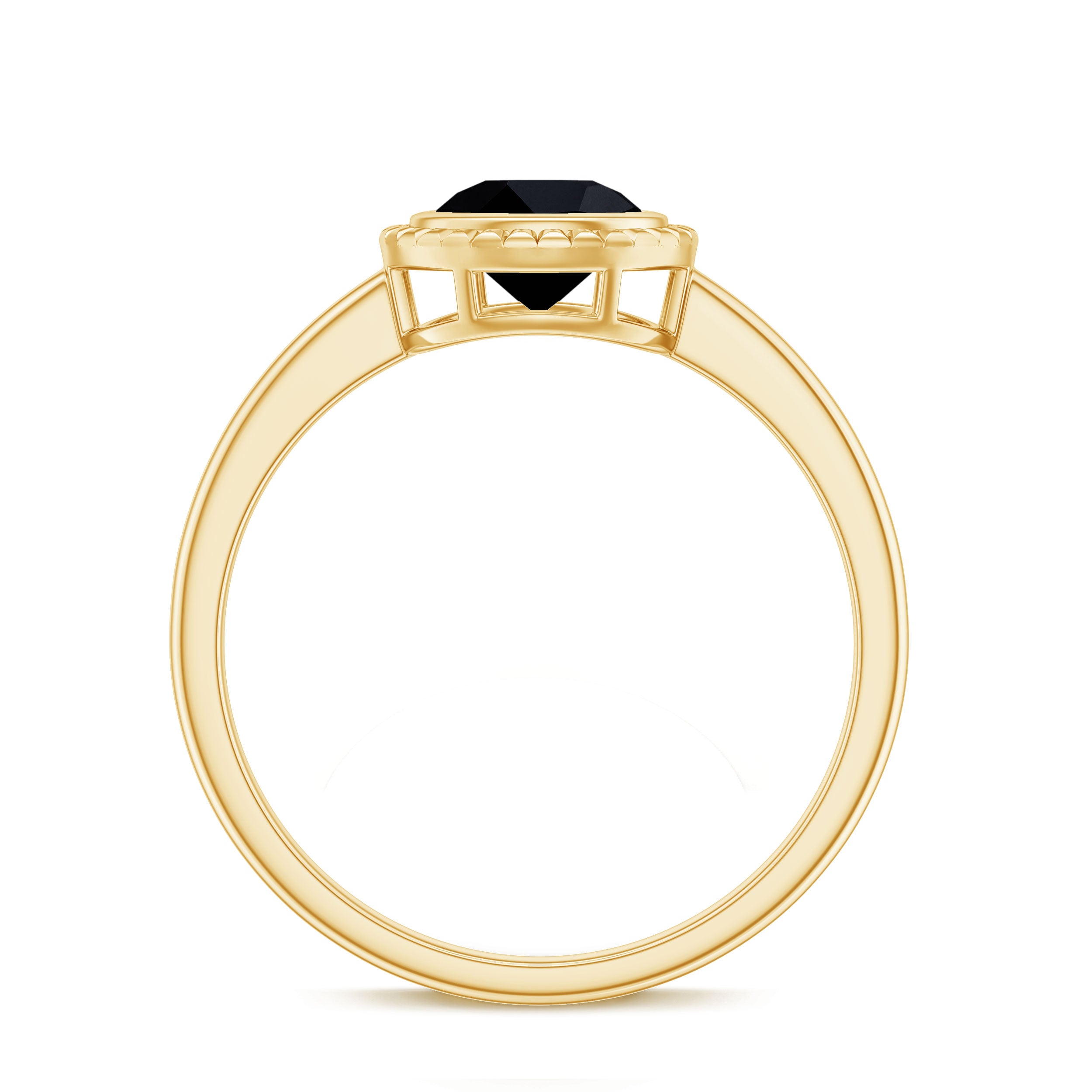 8mm Round Shape Black Onyx Solitaire Ring in Bezel Setting AAA - Rosec Jewels