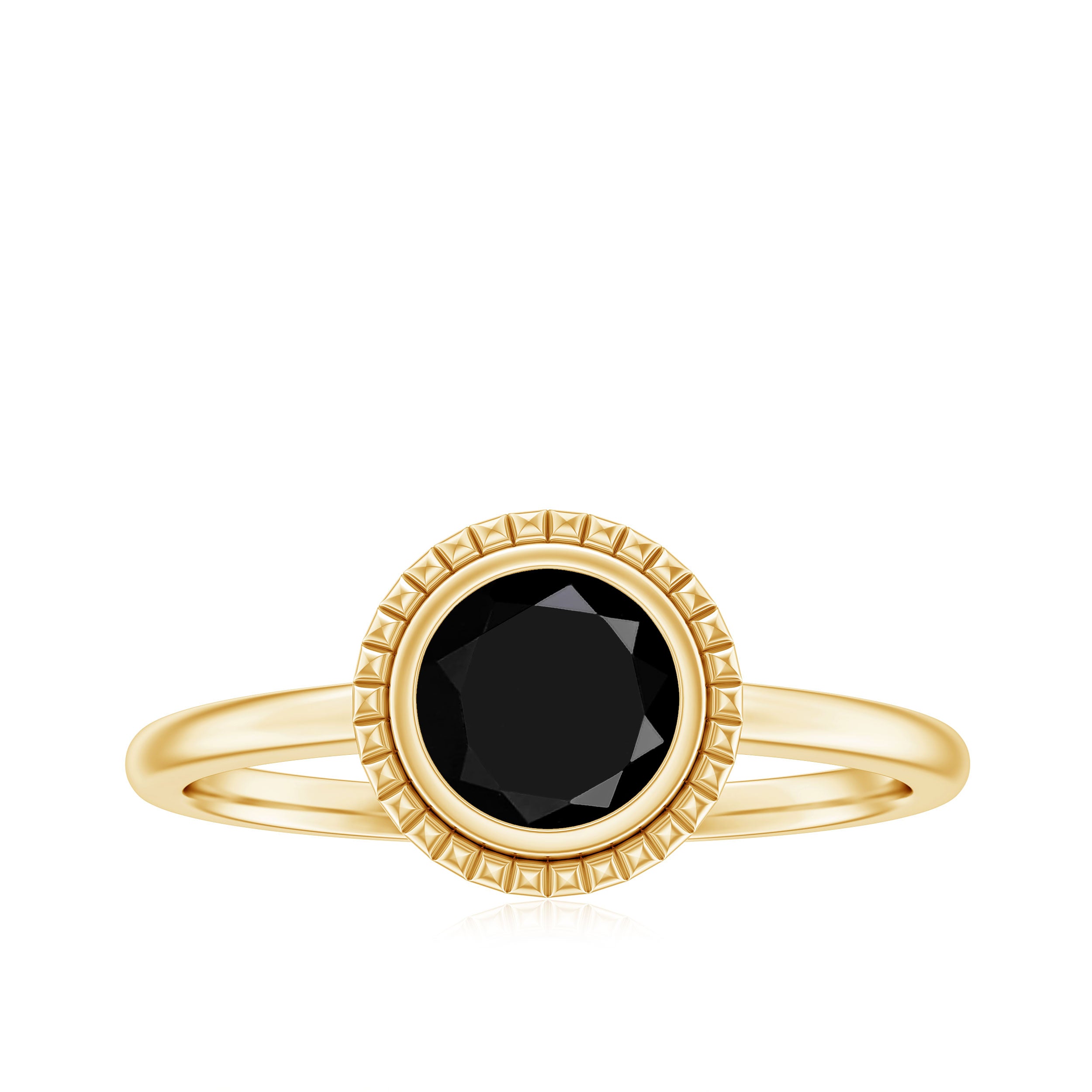 8mm Round Shape Black Onyx Solitaire Ring in Bezel Setting AAA - Rosec Jewels