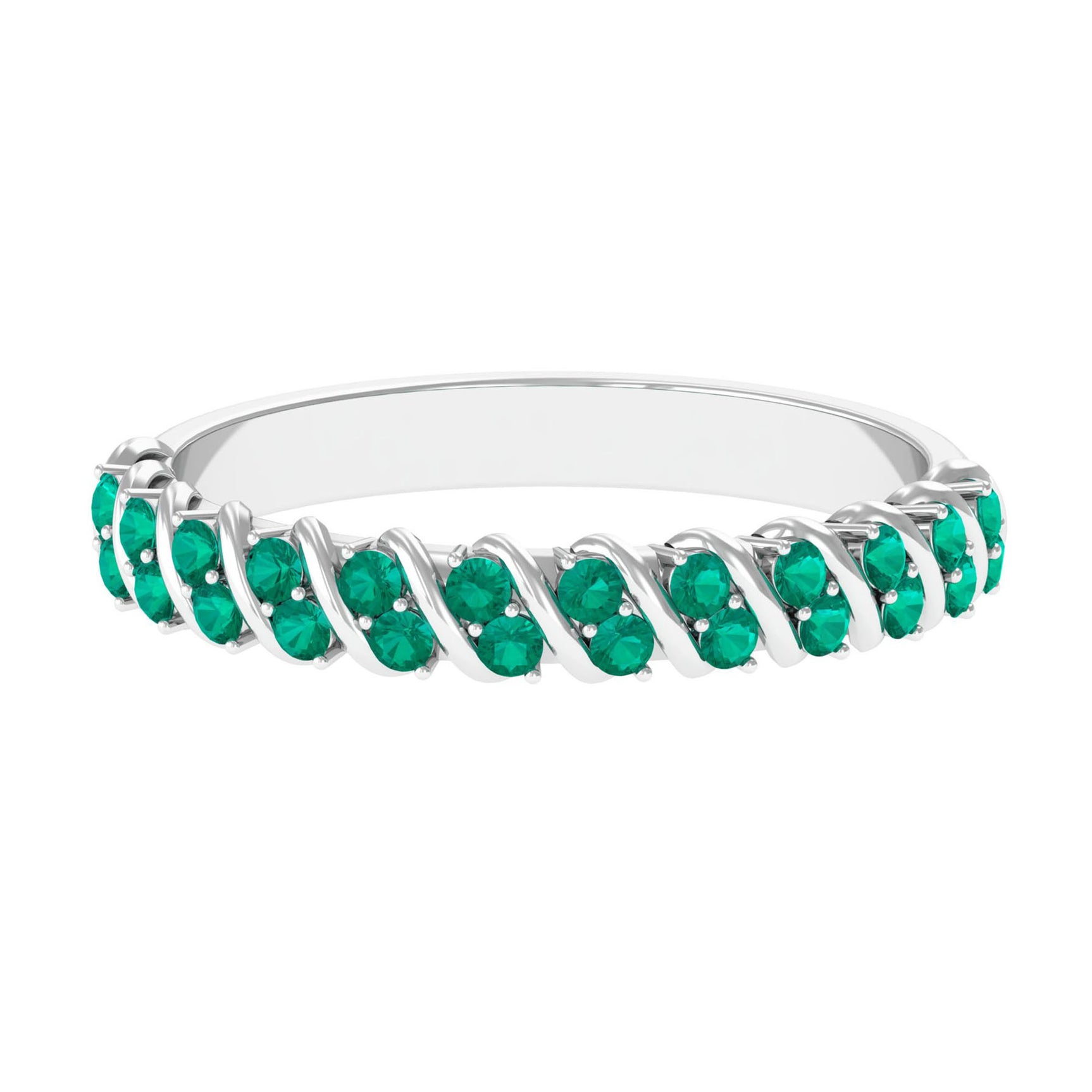 Classic Round Emerald Semi Eternity Band Ring Emerald - ( AAA ) - Quality - Rosec Jewels