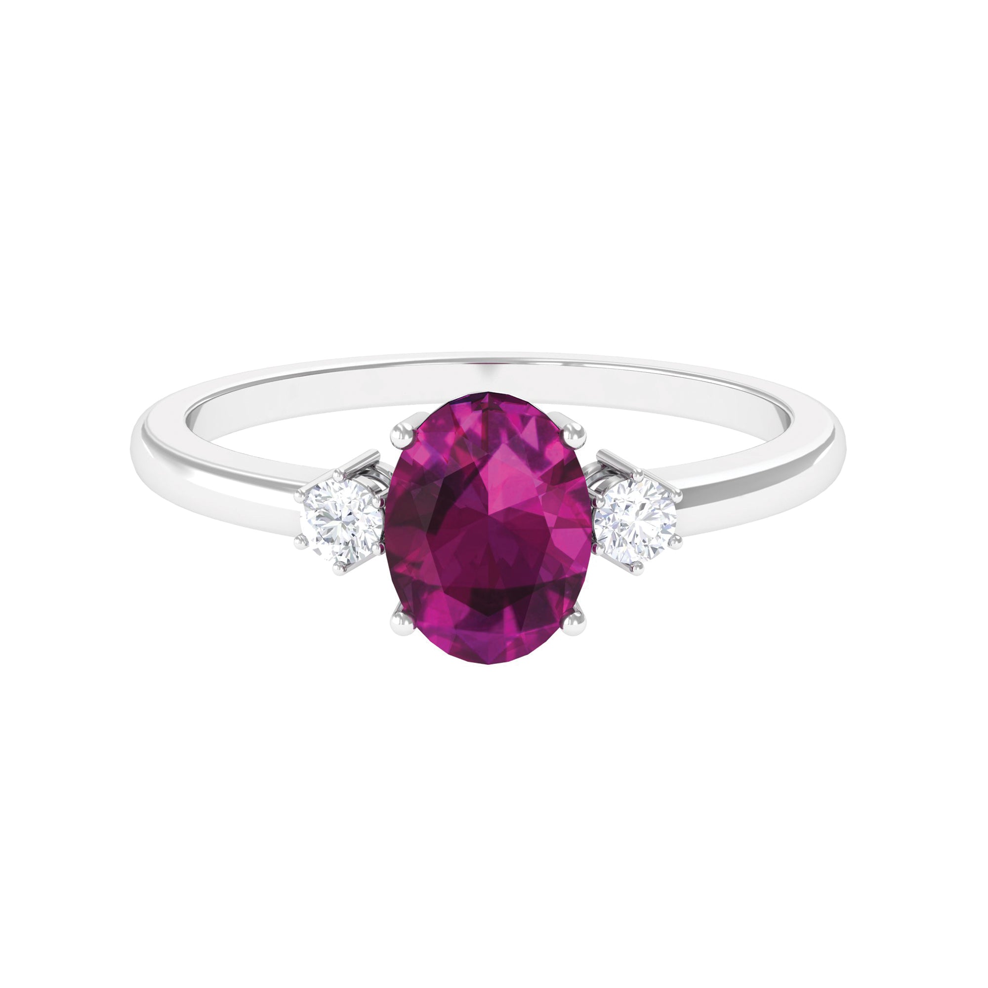 1.75 CT Oval Rhodolite Solitaire Engagement Ring with Moissanite in Gold Rhodolite - ( AAA ) - Quality - Rosec Jewels