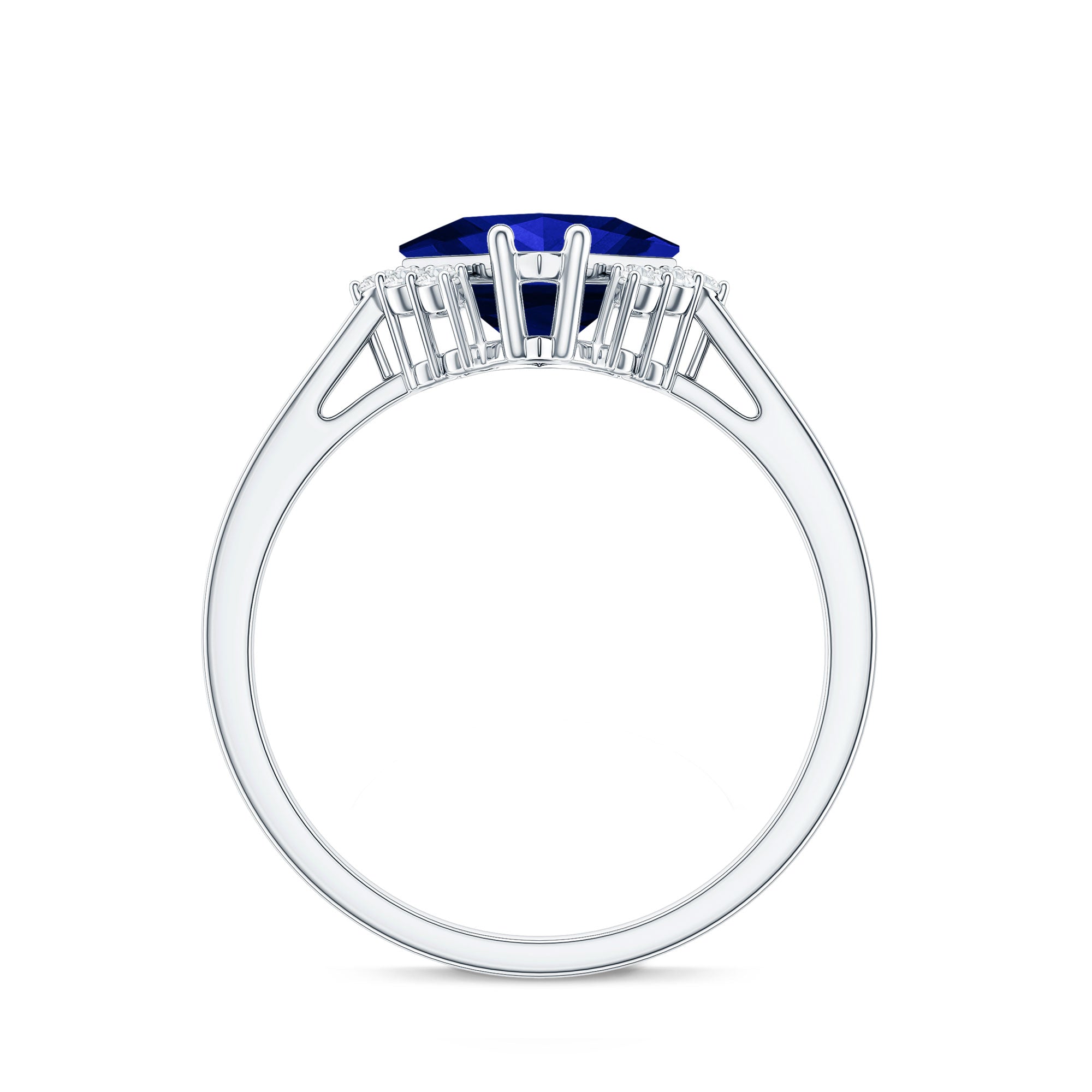 Certified 1.5 Carat Princess Cut Lab Grown Blue Sapphire Engagement Ring with Diamond AAAA - Rosec Jewels