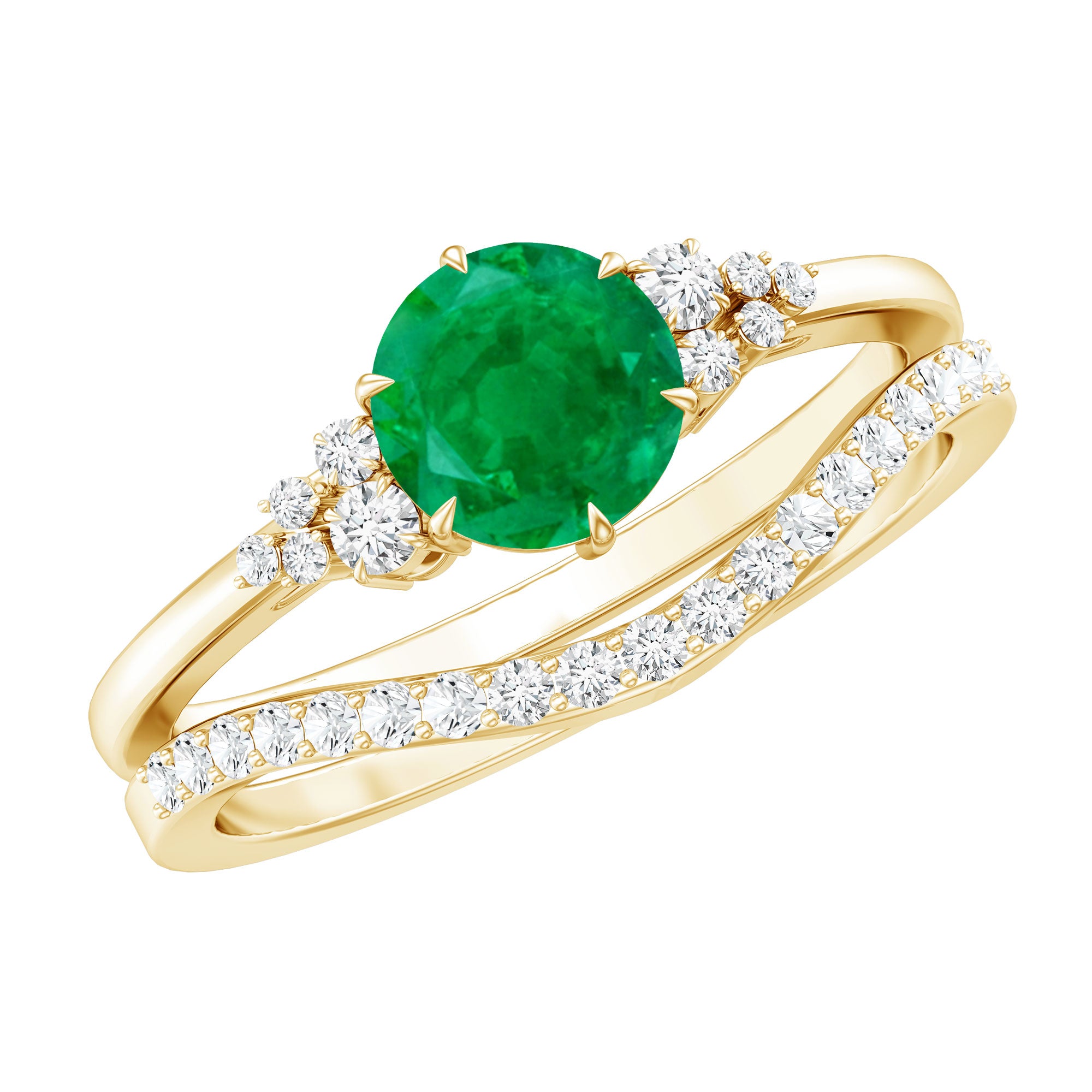 Natural Emerald Diamond Wedding Bridal Ring Set of 2 AAA - Rosec Jewels