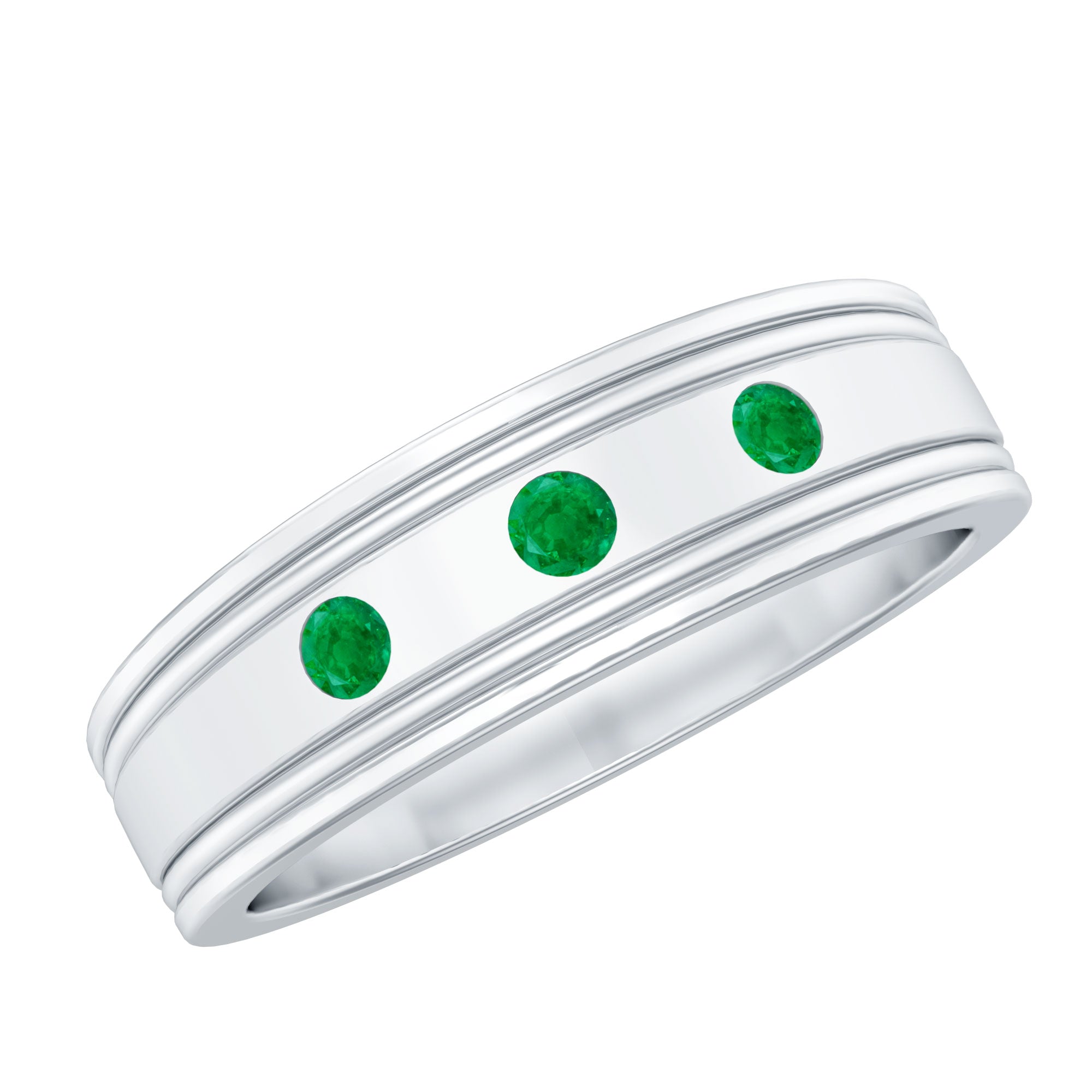 Emerald Minimal Band Ring in Gypsy Setting AAA - Rosec Jewels