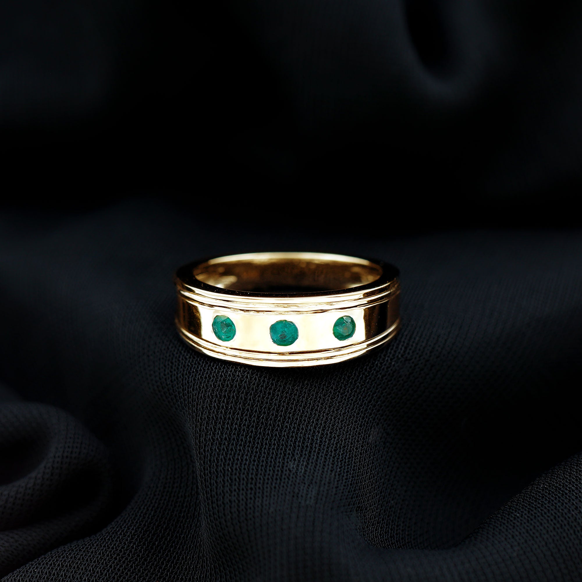 Emerald Minimal Band Ring in Gypsy Setting AAA - Rosec Jewels