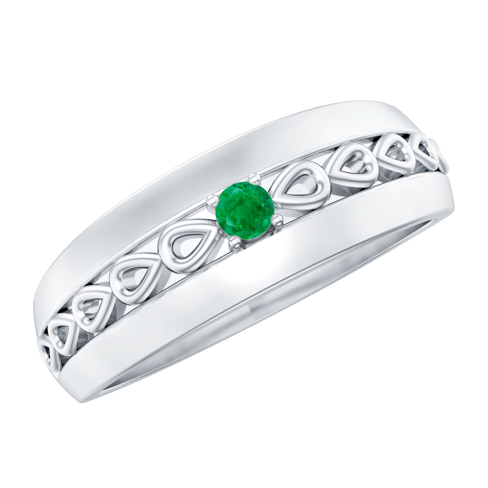 Certified Emerald Vintage Inspired Designer Band Ring AAA - Rosec Jewels