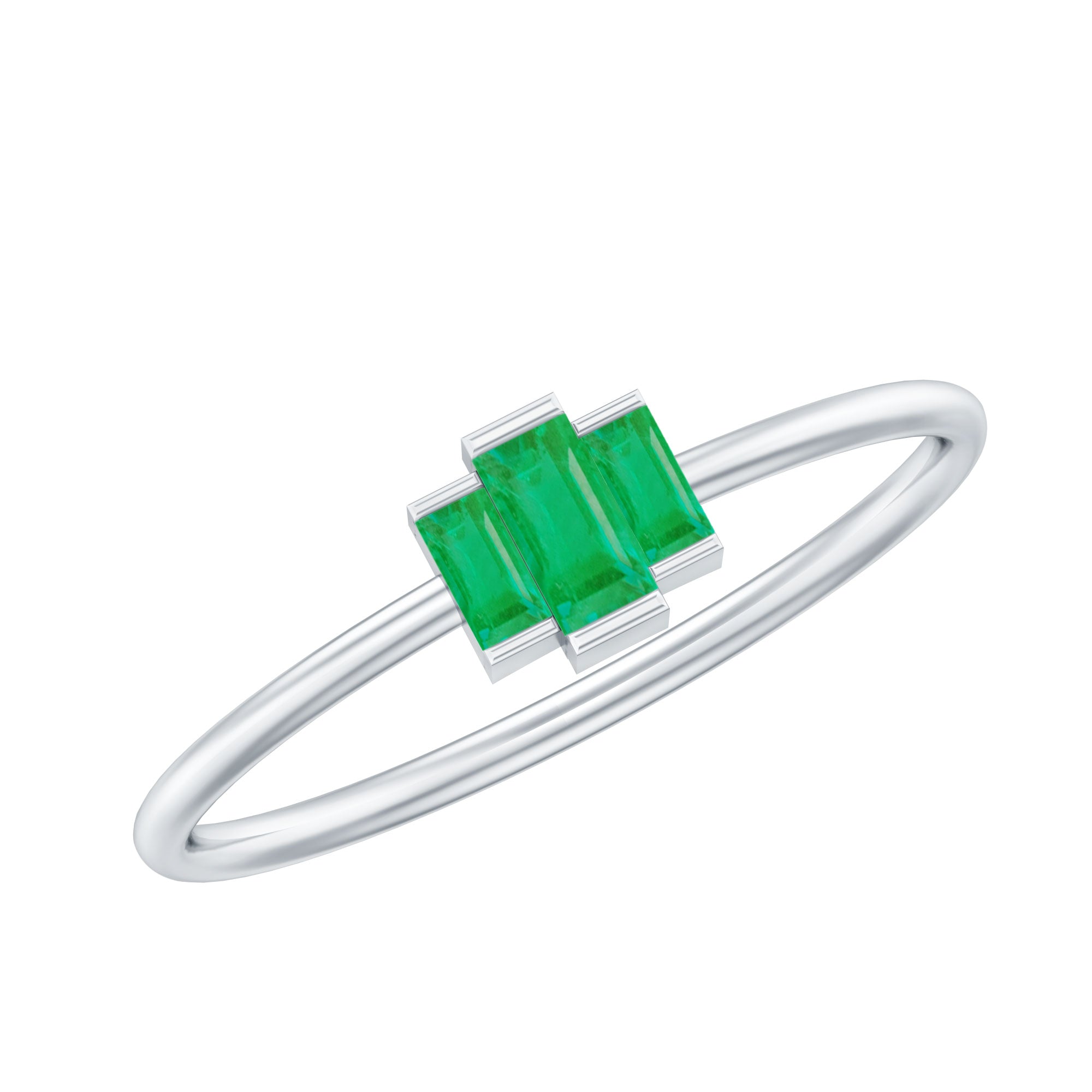 Baguette Cut Natural Emerald Three Stone Ring AAA - Rosec Jewels