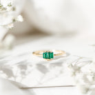 Baguette Cut Natural Emerald Three Stone Ring AAA - Rosec Jewels