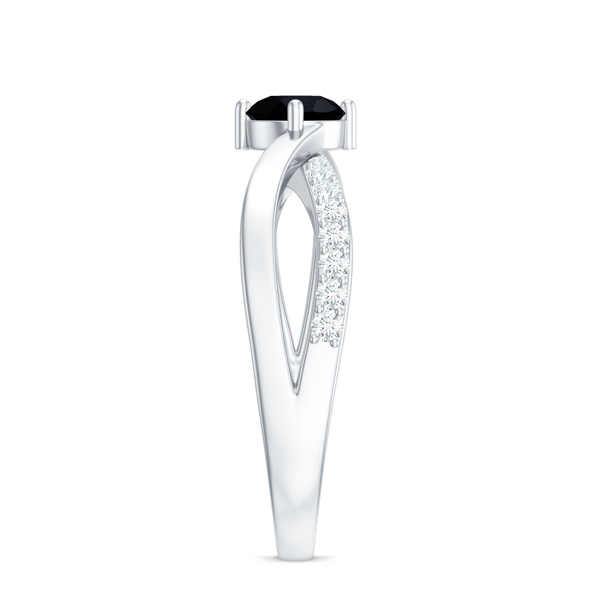5mm Round Black Onyx Solitaire Infinity Ring with Diamond AAA - Rosec Jewels