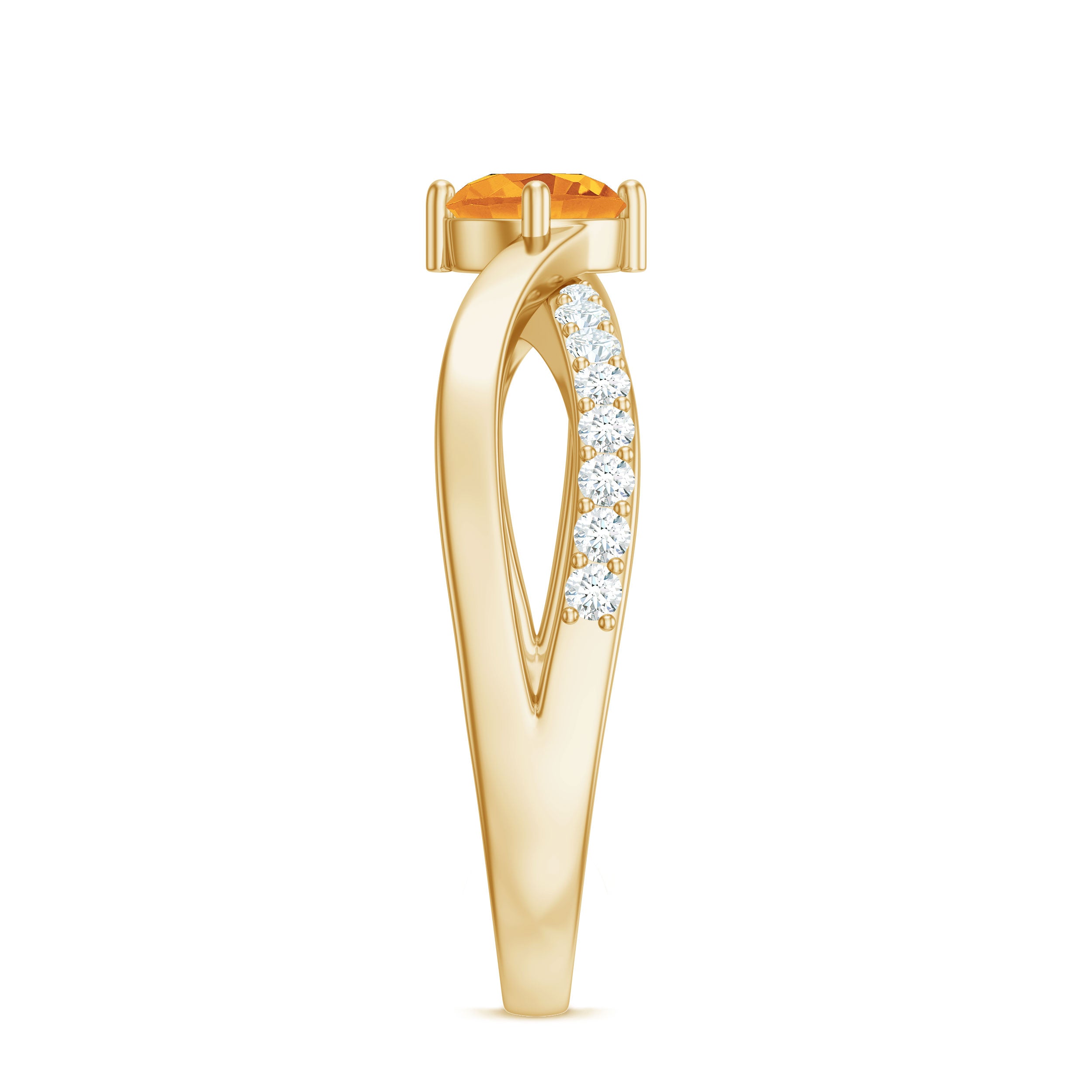 Certified Real Citrine Engagement Ring with Diamond Criss Cross Shank AAA - Rosec Jewels