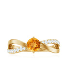 Certified Real Citrine Engagement Ring with Diamond Criss Cross Shank AAA - Rosec Jewels