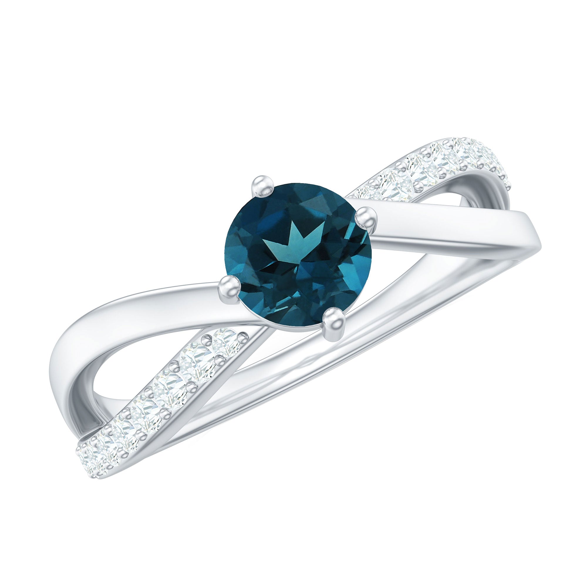 Certified London Blue Topaz Proposal Ring With Diamond