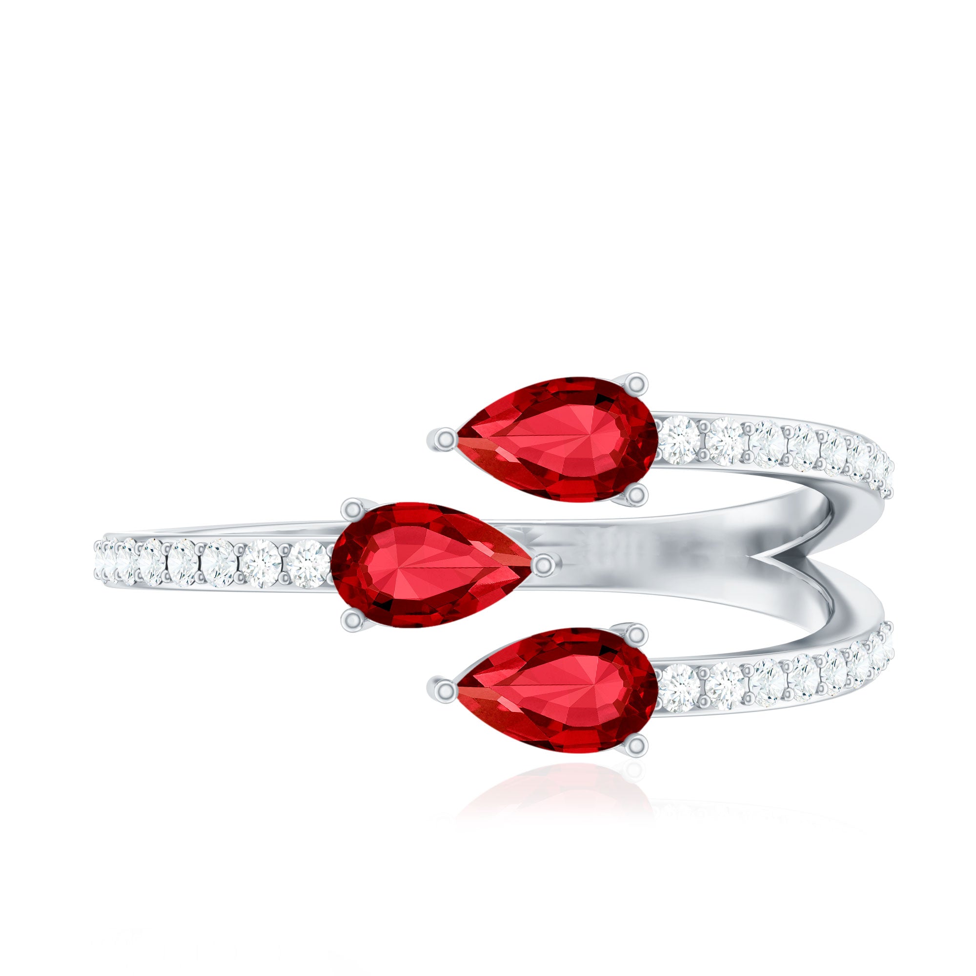 Rosec Jewels-Pear Shaped Lab Grown Ruby 3 Stone Anniversary Ring