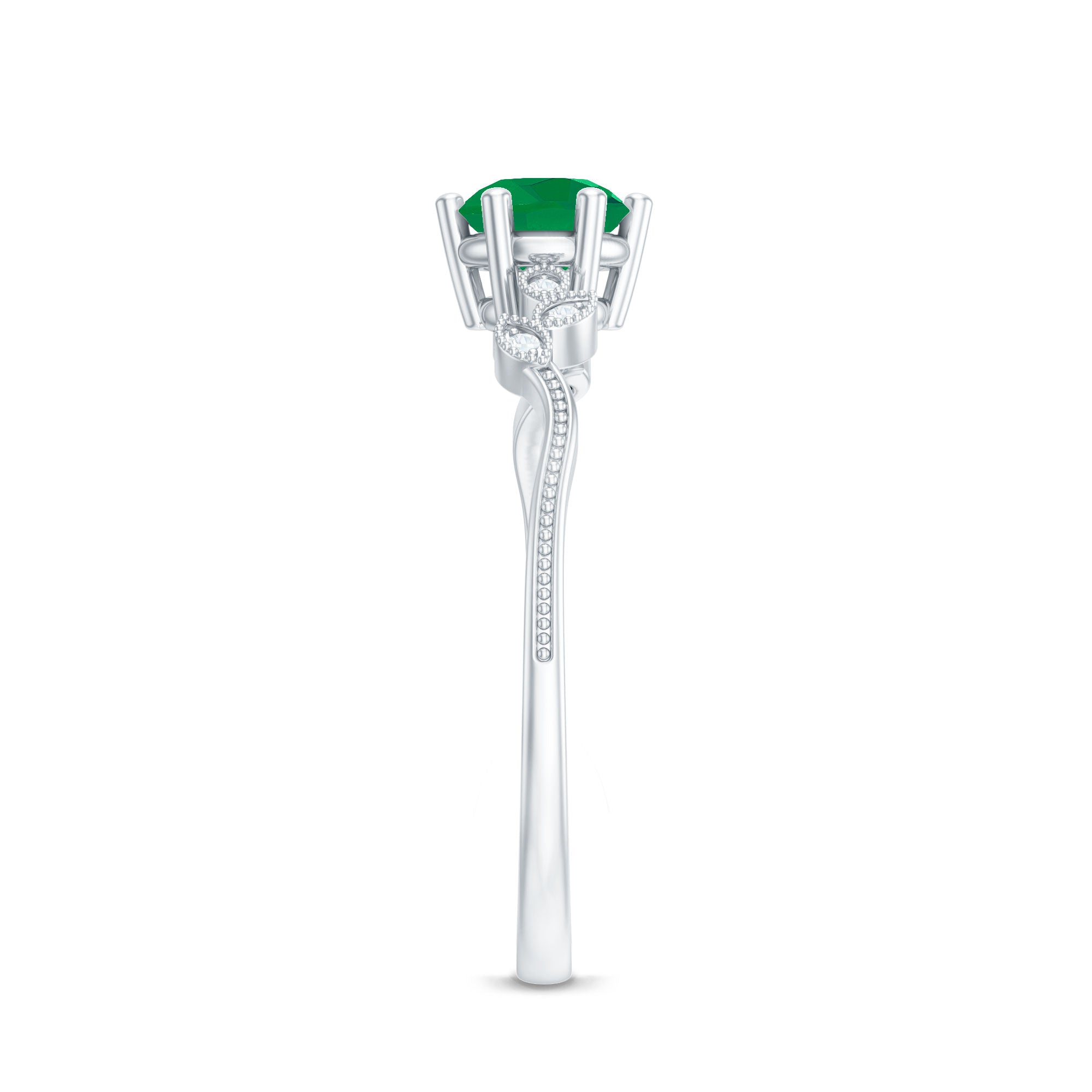 Natural Emerald and Diamond Leaf Promise Ring AAA - Rosec Jewels