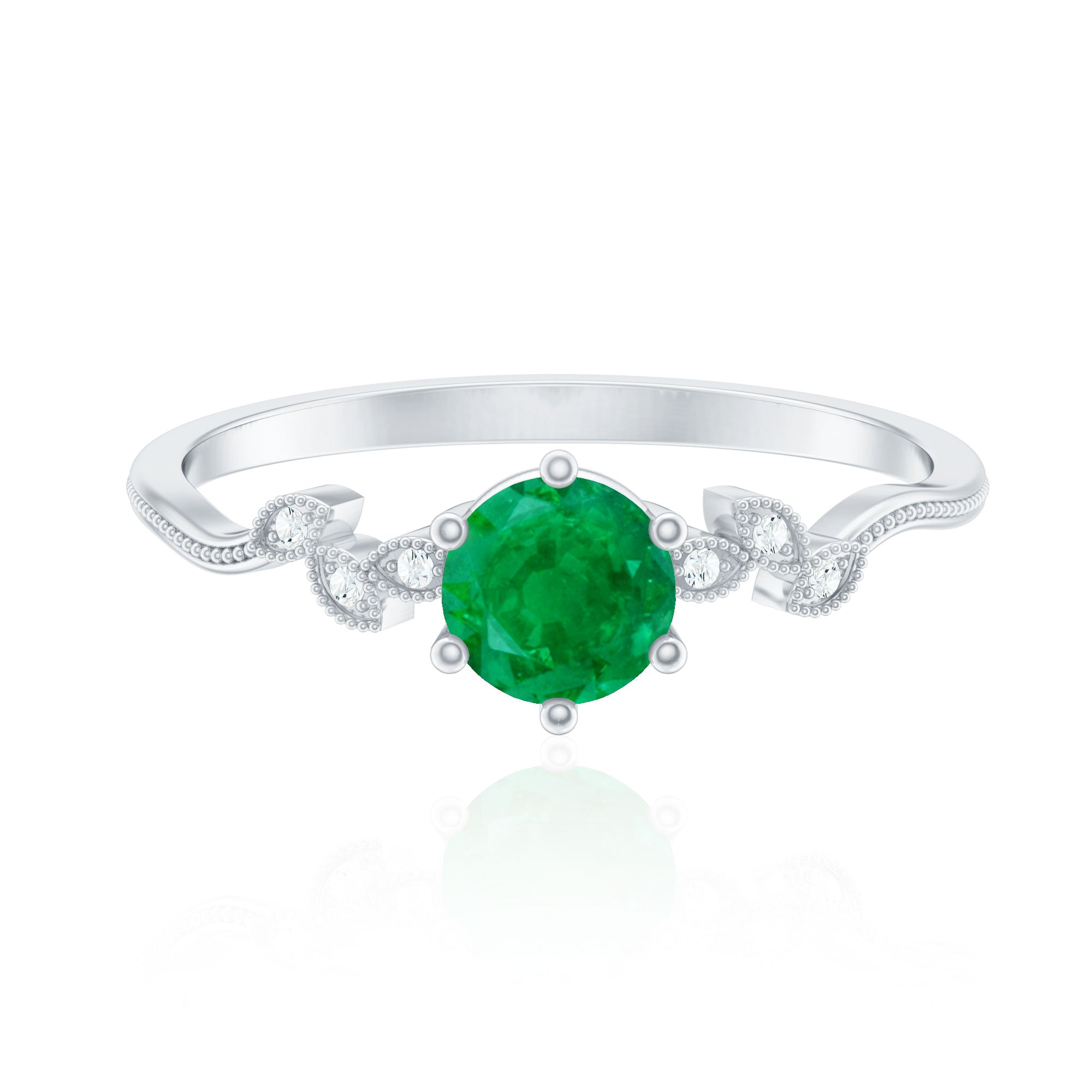 Natural Emerald and Diamond Leaf Promise Ring AAA - Rosec Jewels