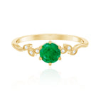 Natural Emerald and Diamond Leaf Promise Ring AAA - Rosec Jewels