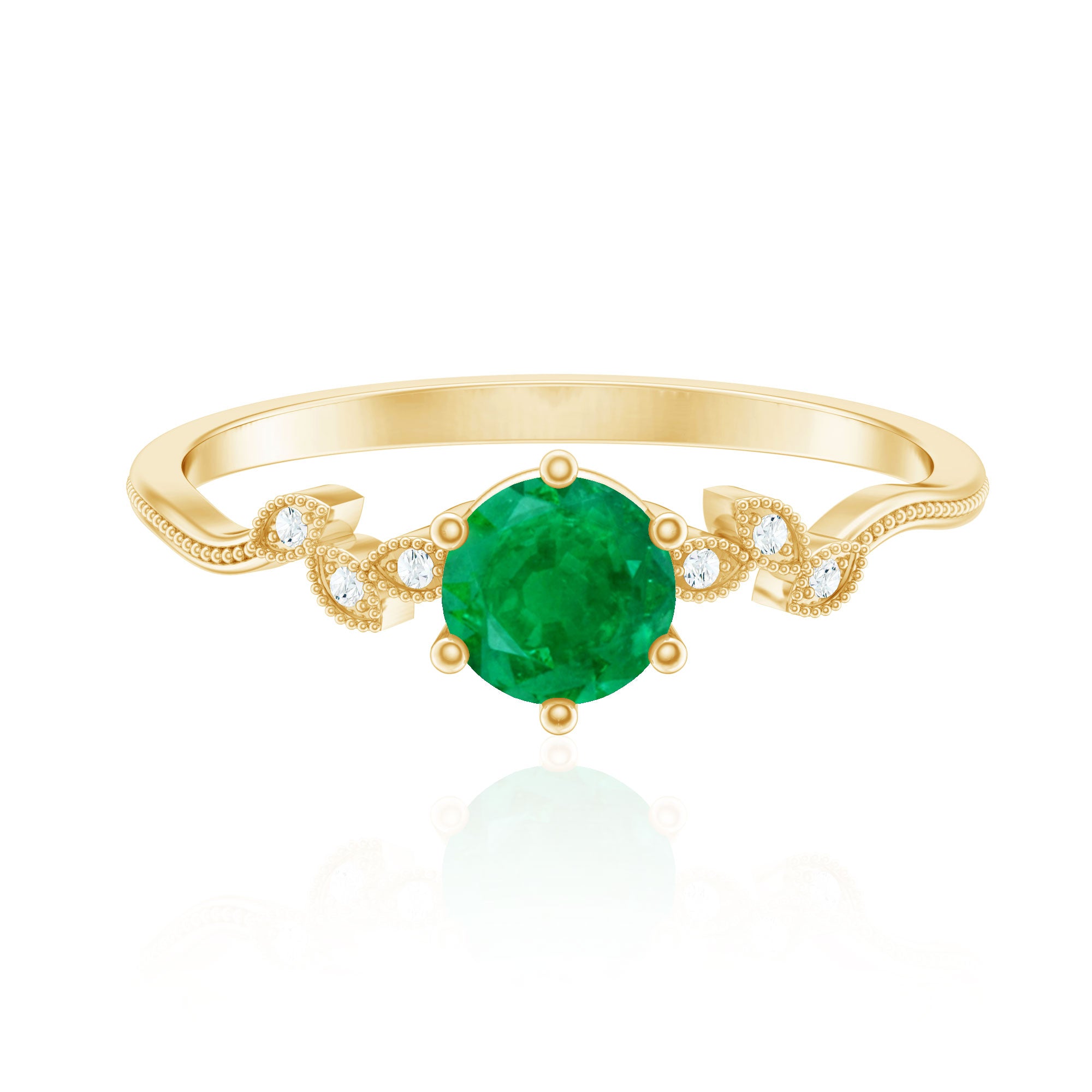 Natural Emerald and Diamond Leaf Promise Ring AAA - Rosec Jewels