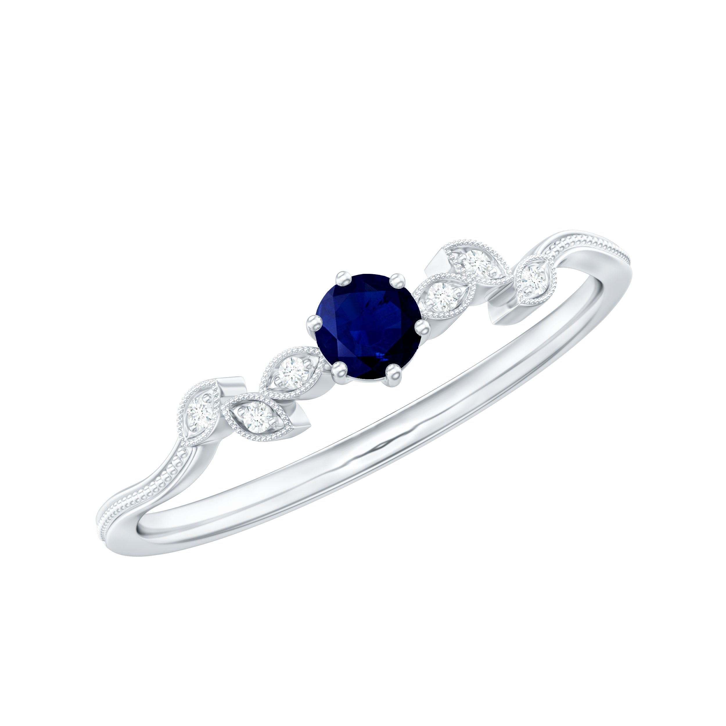 Real Blue Sapphire and Diamond Leaf Inspired Promise Ring