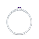 Amethyst and Diamond Leaf Promise Ring with Beaded Detailing AAA - Rosec Jewels