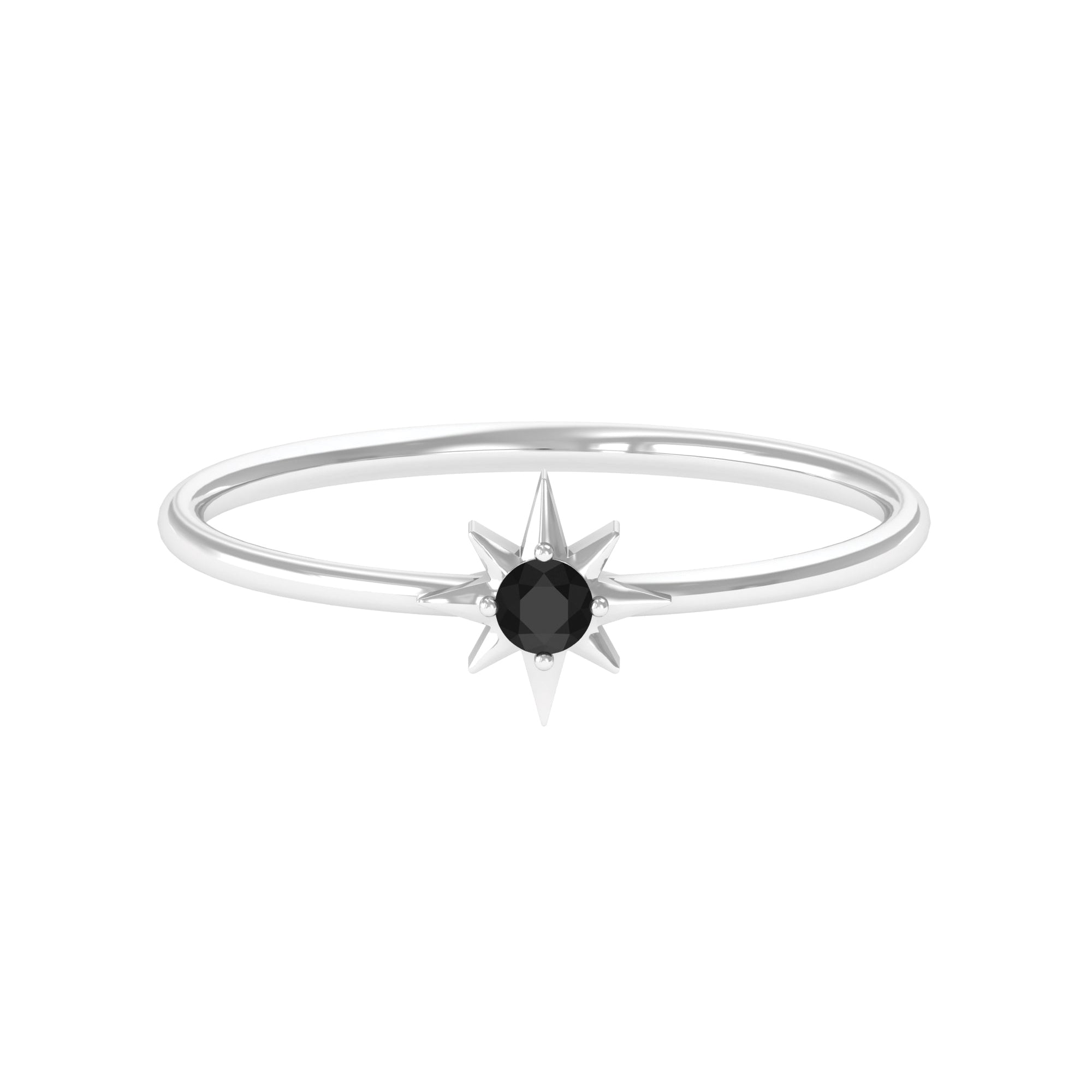Sunburst Promise Ring with Real Round Black Spinel Black Spinel - ( AAA ) - Quality - Rosec Jewels