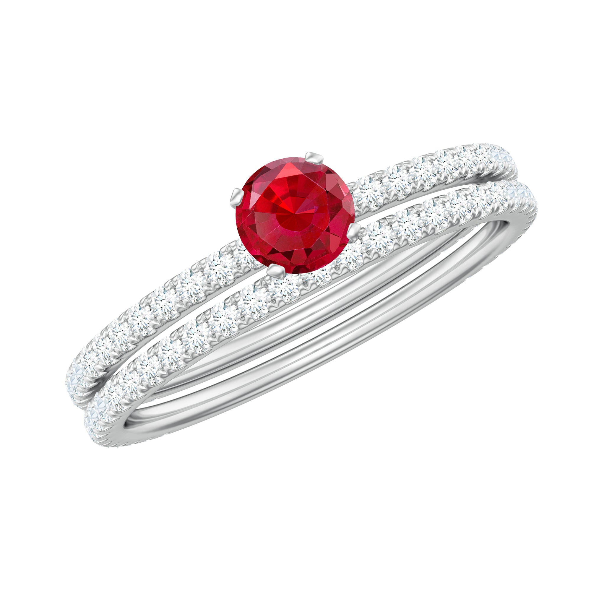 Rosec Jewels-Simple Lab Created Ruby and Diamond Wedding Ring Set