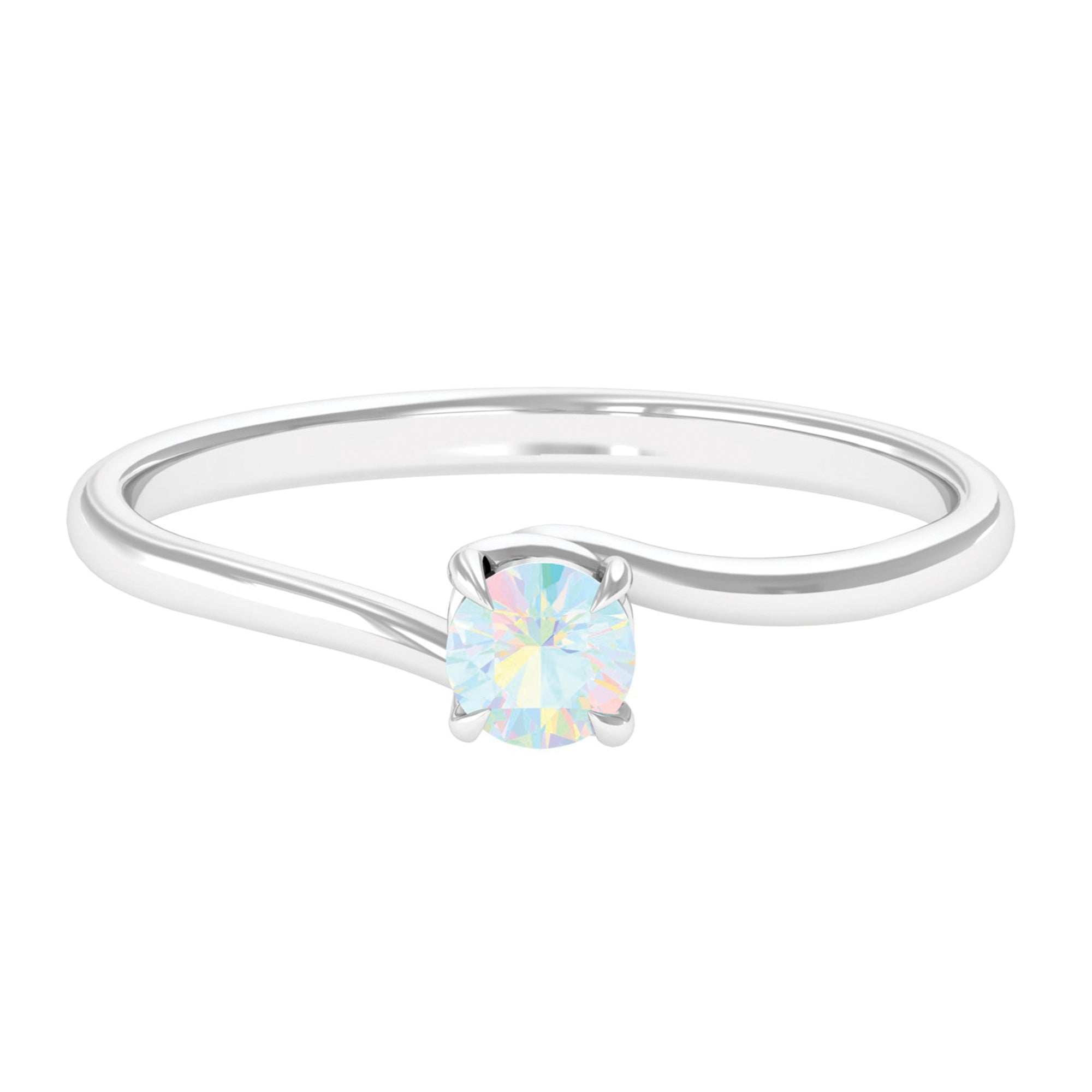 Solitaire Bypass Promise Ring with Round Ethiopian Opal Ethiopian Opal - ( AAA ) - Quality - Rosec Jewels
