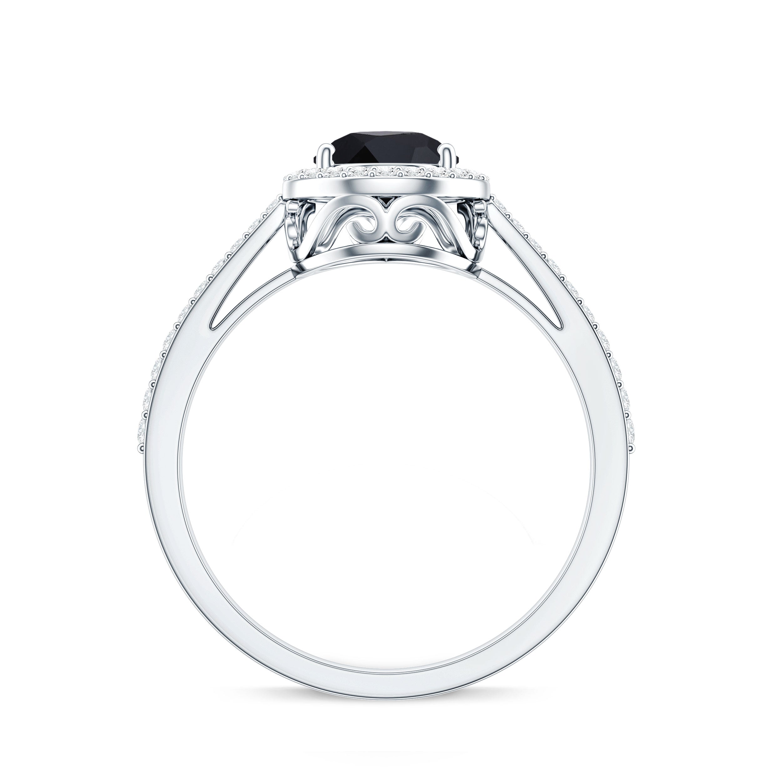 Natural Black Spinel Teardrop Engagement Ring with Diamond Halo AAA - Rosec Jewels