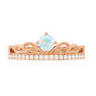 Natural Ethiopian Rainbow Opal Crown Promise Ring with Diamond AAA - Rosec Jewels