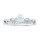 Natural Ethiopian Rainbow Opal Crown Promise Ring with Diamond AAA - Rosec Jewels