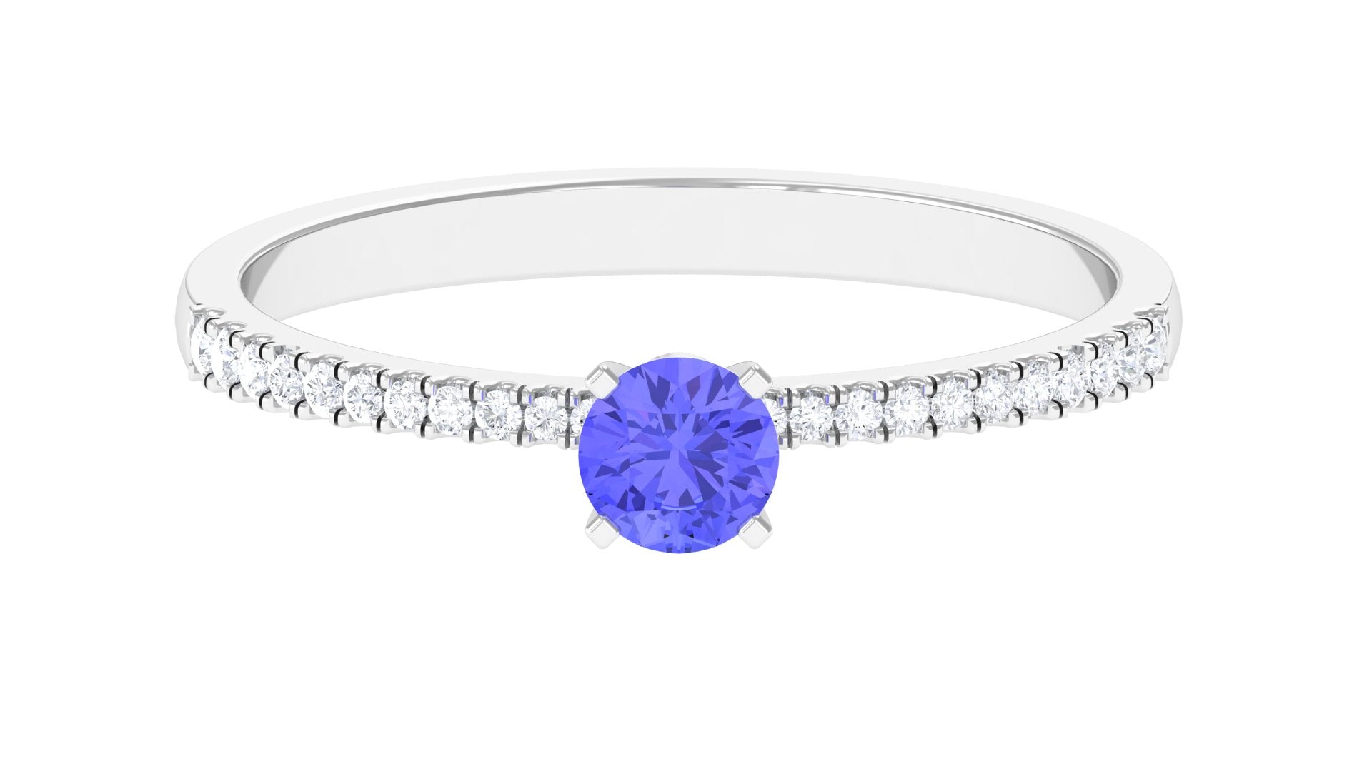Tanzanite Solitaire Ring with Diamond Side Stones Tanzanite - ( AAA ) - Quality - Rosec Jewels
