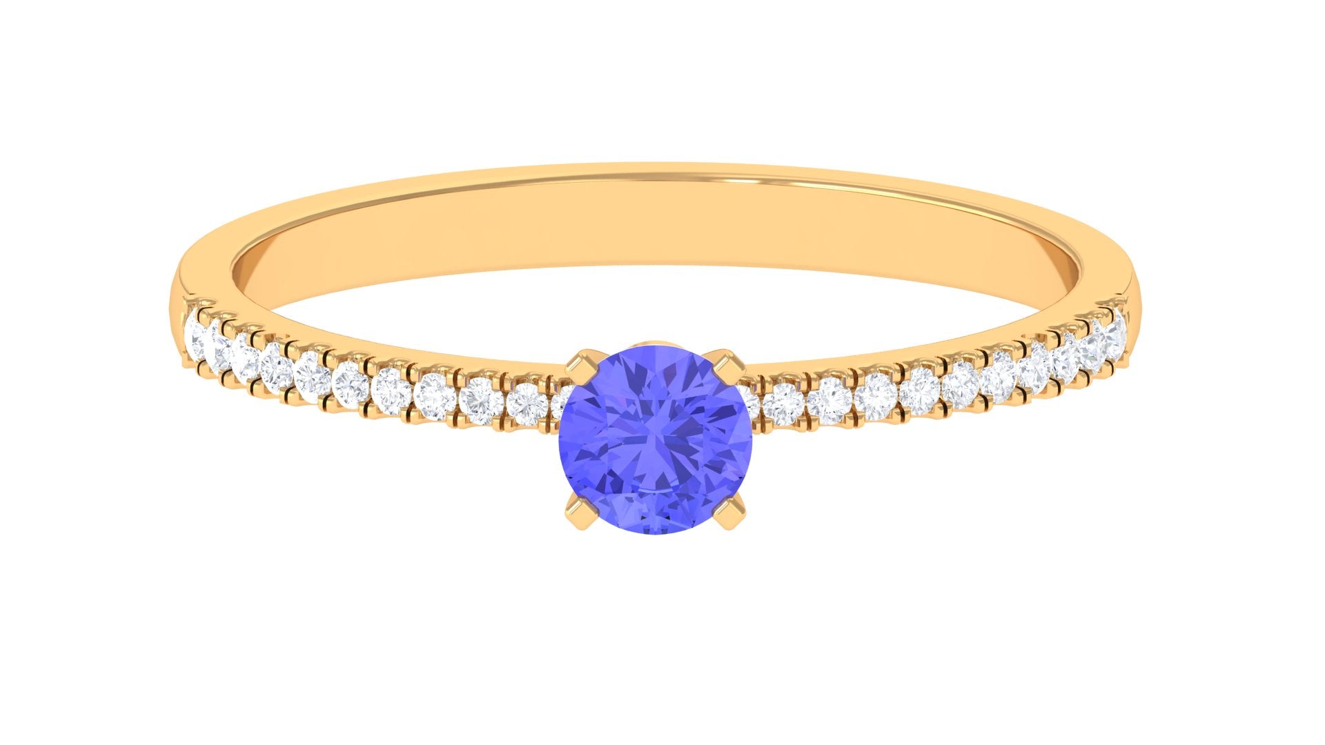 Tanzanite Solitaire Ring with Diamond Side Stones Tanzanite - ( AAA ) - Quality - Rosec Jewels