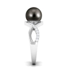 Tahitian Pearl Crossover Diamond Infinity Engagement Ring AAA - Rosec Jewels