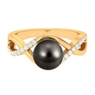 Tahitian Pearl Crossover Diamond Infinity Engagement Ring AAA - Rosec Jewels