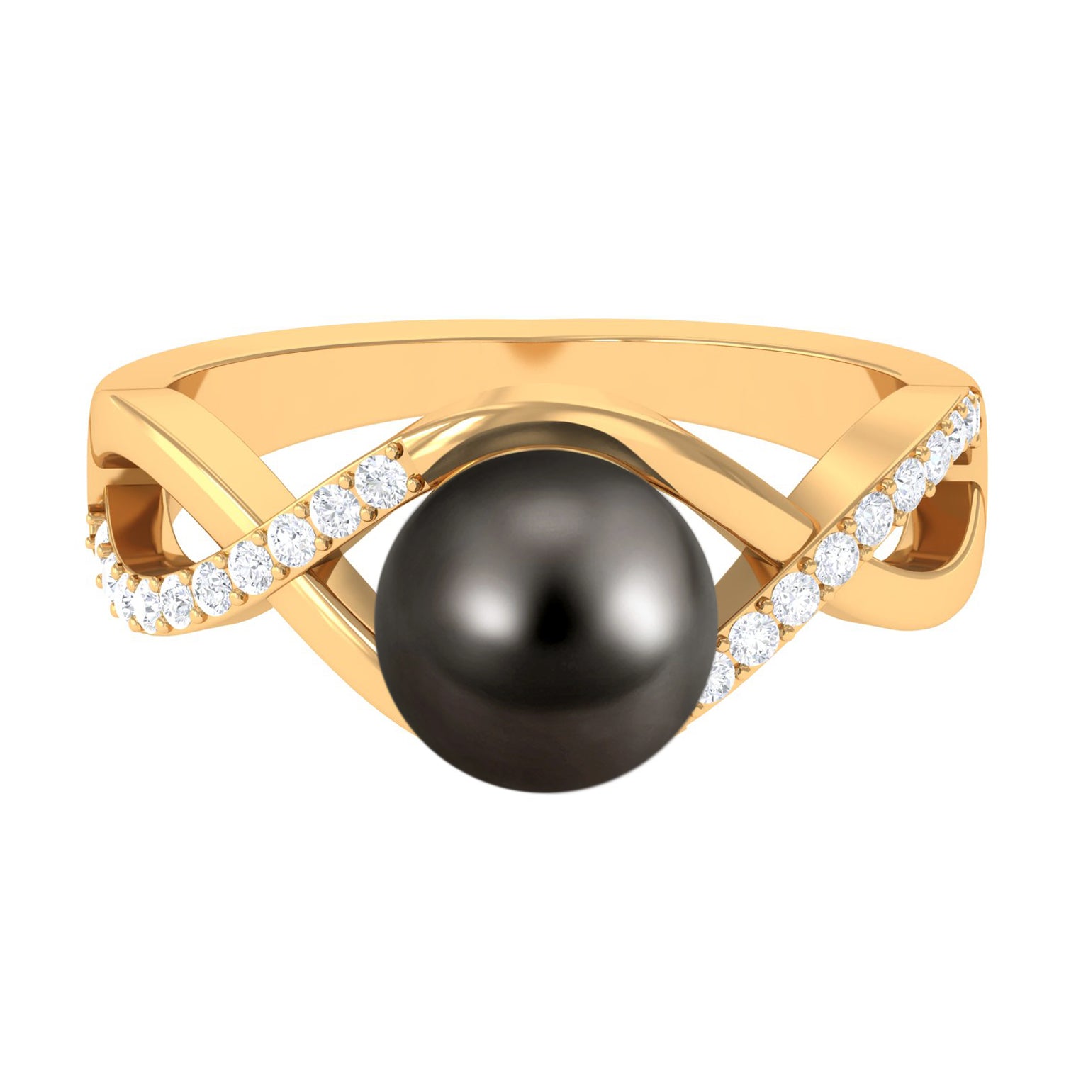 Tahitian Pearl Crossover Diamond Infinity Engagement Ring AAA - Rosec Jewels