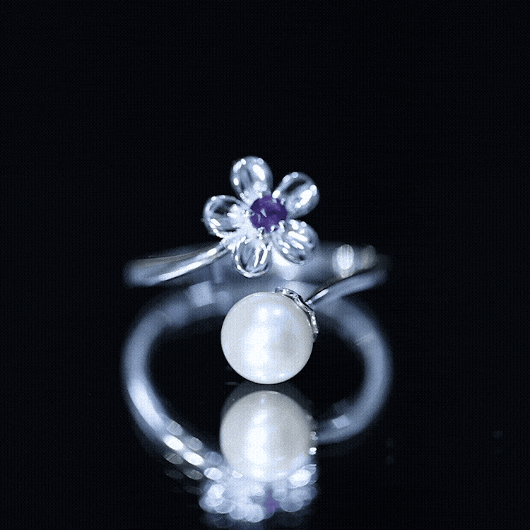Cultured 3 Carat Freshwater Pearl Flower Ring with Amethyst AAA - Rosec Jewels