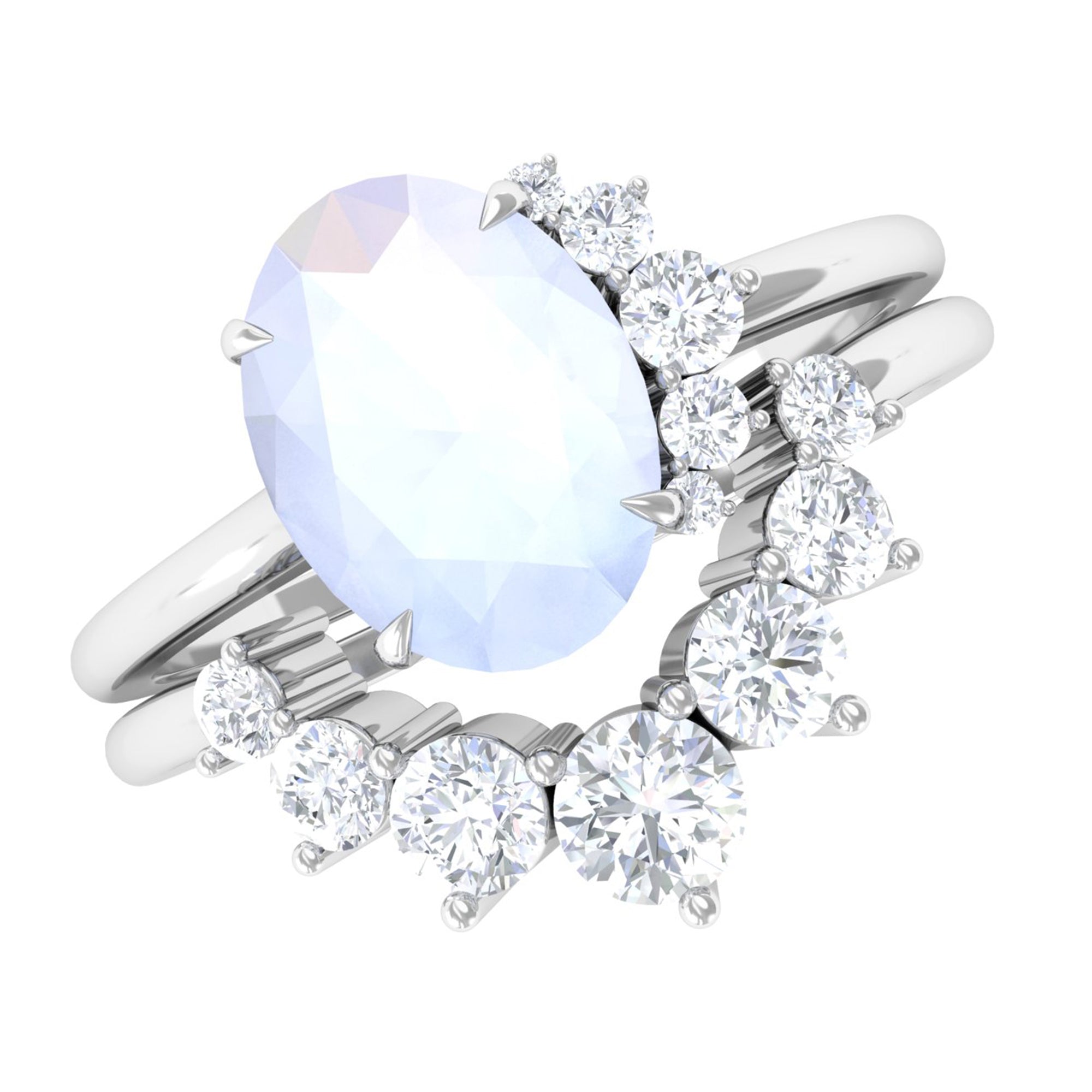 1.25 CT Moonstone and Diamond Engagement Enhancer Ring Set AAA - Rosec Jewels