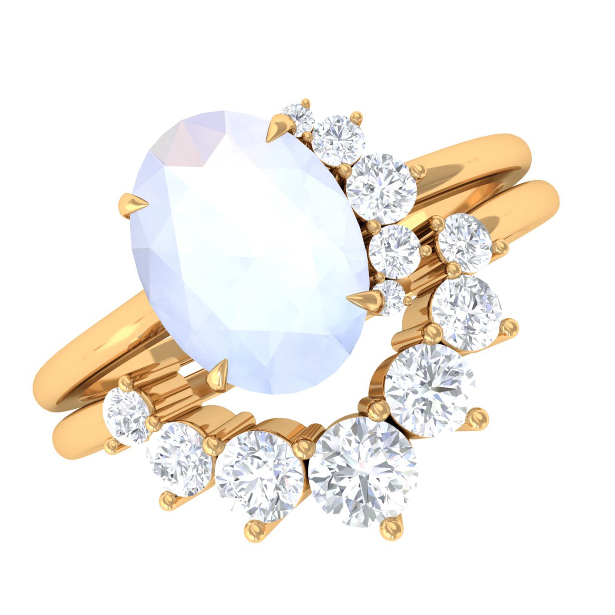 1.25 CT Moonstone and Diamond Engagement Enhancer Ring Set AAA - Rosec Jewels