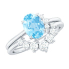 Oval Cut Aquamarine and Diamond Engagement Ring Set AAA - Rosec Jewels