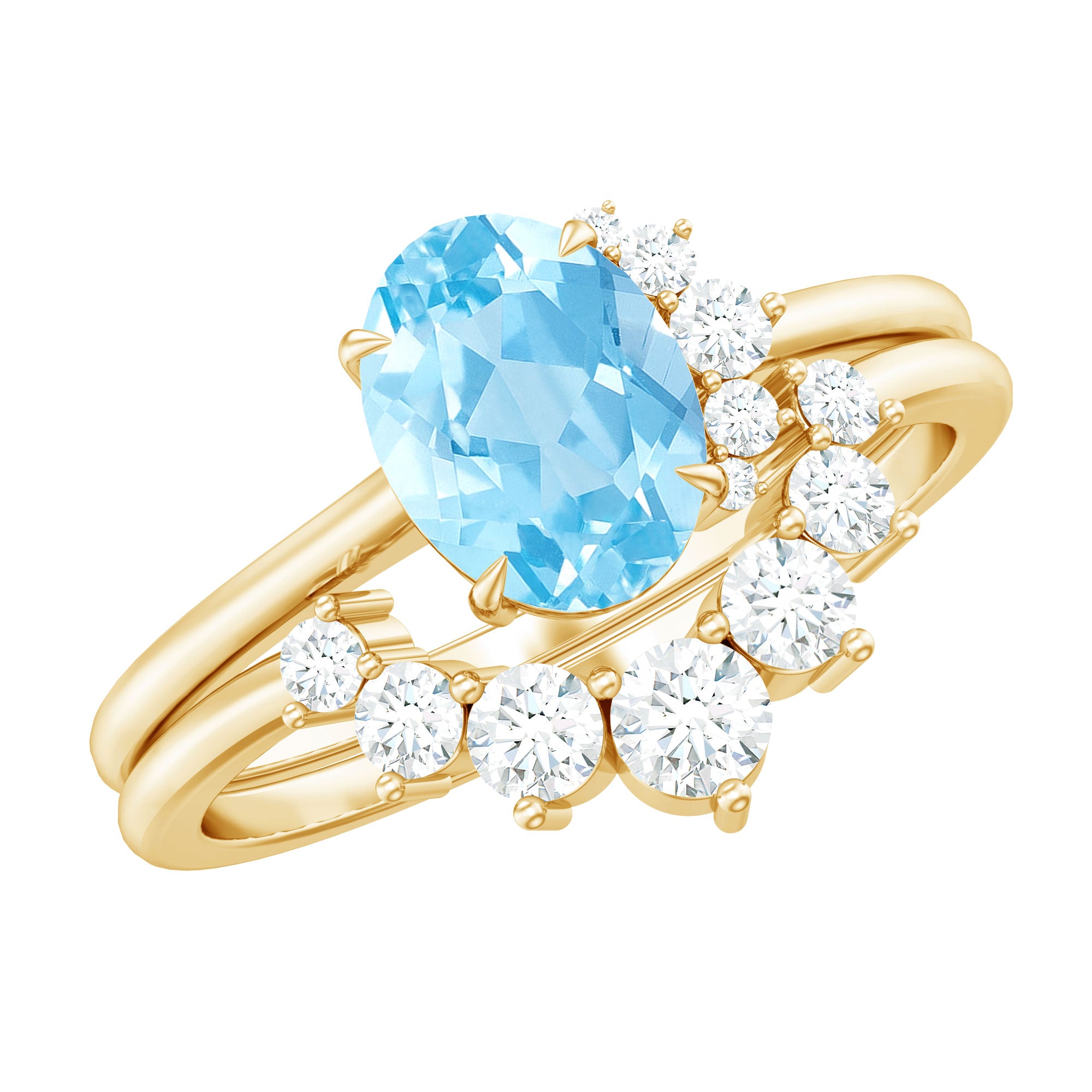 Oval Cut Aquamarine and Diamond Engagement Ring Set AAA - Rosec Jewels