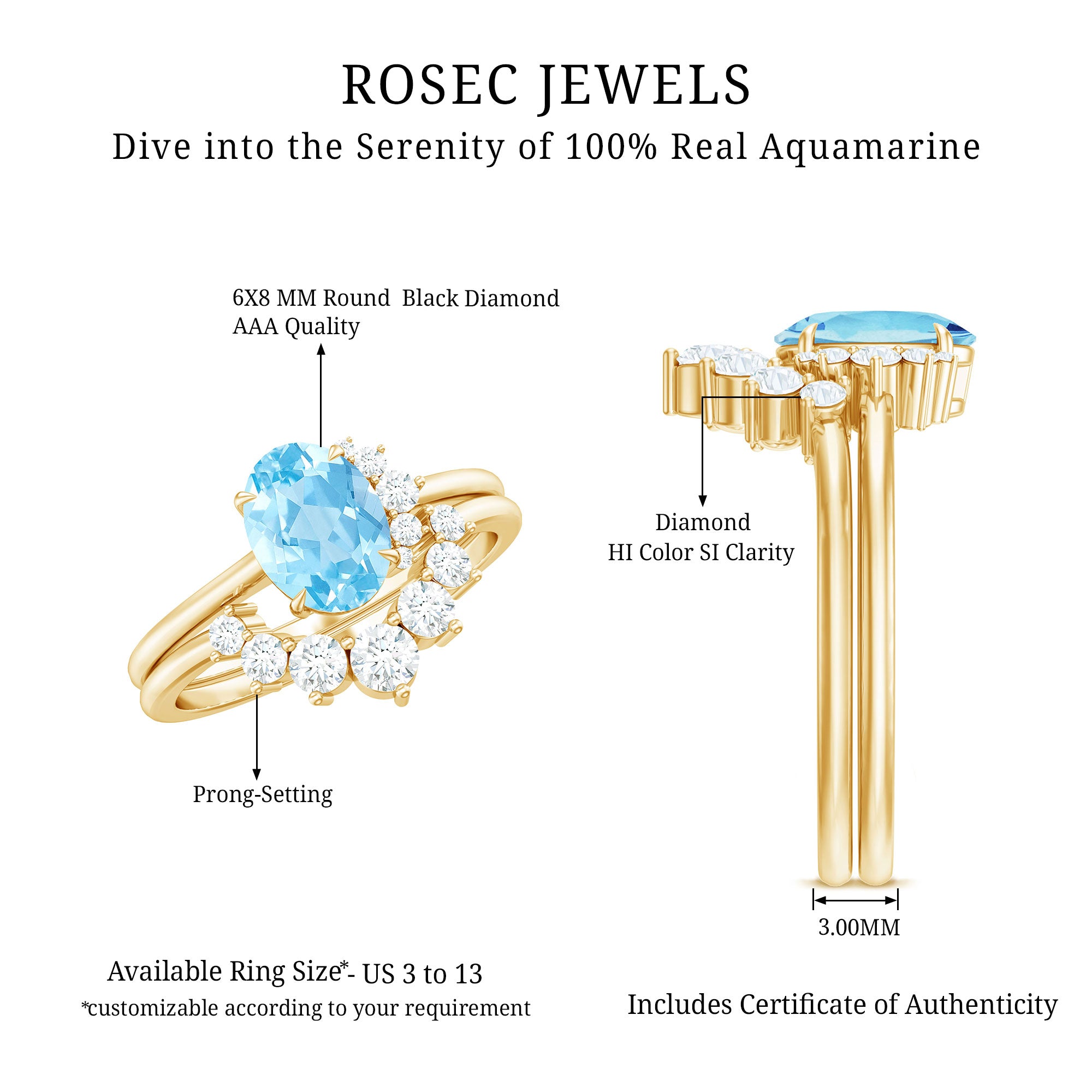 Rosec Jewels-Oval Cut Aquamarine and Diamond Engagement Ring Set