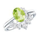 Real 1 Carat Oval Peridot Engagement Ring with Diamond Wedding Band AAA - Rosec Jewels