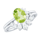 Real 1 Carat Oval Peridot Engagement Ring with Diamond Wedding Band AAA - Rosec Jewels