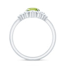 Real 1 Carat Oval Peridot Engagement Ring with Diamond Wedding Band AAA - Rosec Jewels