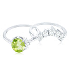Real 1 Carat Oval Peridot Engagement Ring with Diamond Wedding Band AAA - Rosec Jewels