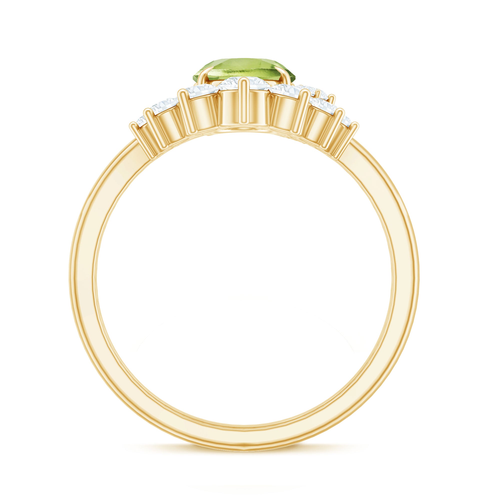 Rosec Jewels-Real 1 Carat Oval Peridot Engagement Ring with Diamond Wedding Band