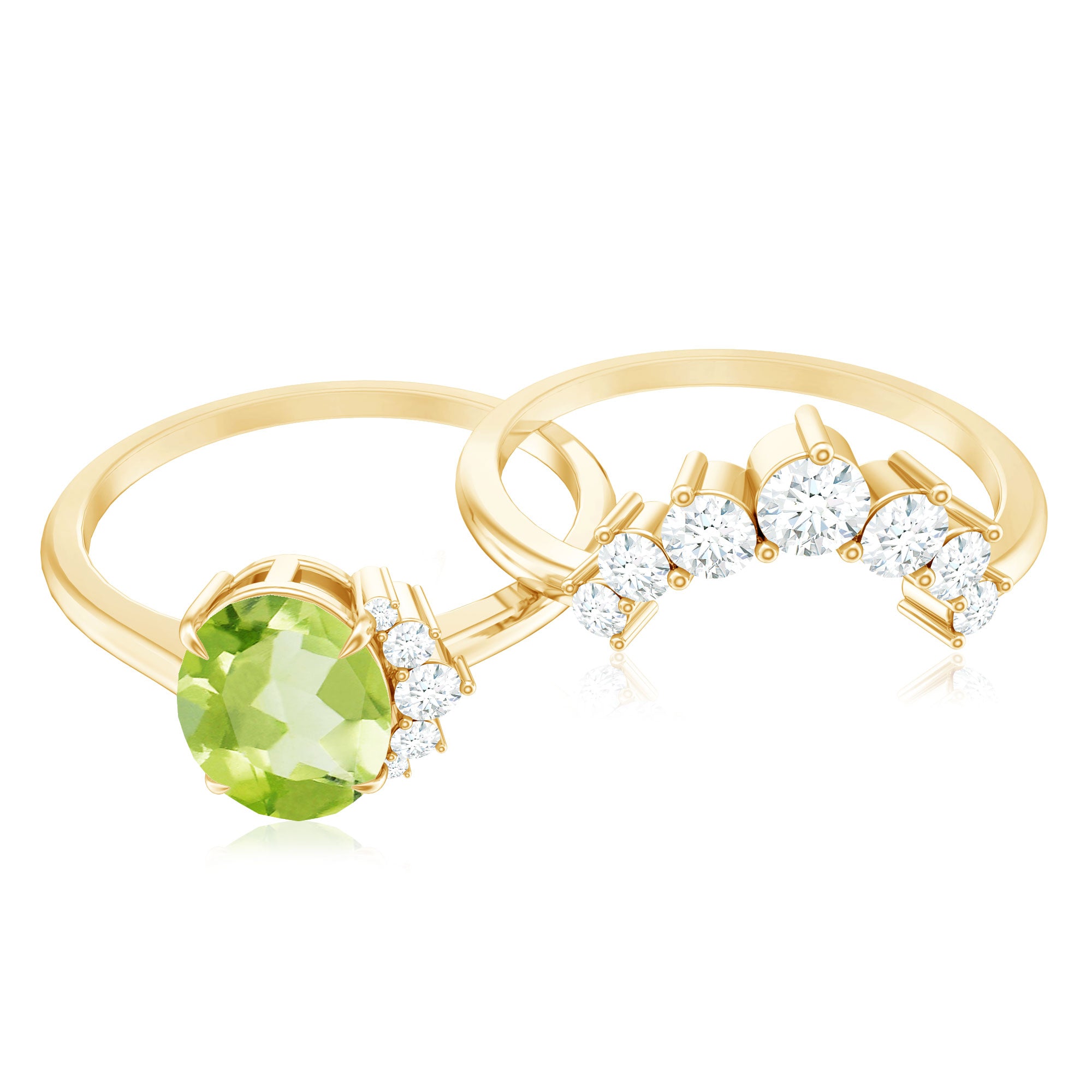 Rosec Jewels-Real 1 Carat Oval Peridot Engagement Ring with Diamond Wedding Band