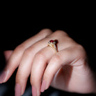 Rosec Jewels-Vintage Inspired Round Created Ruby Engagement Ring with Diamond Halo
