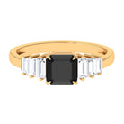 Asscher Black Onyx Engagement Ring with Moissanite Black Onyx - ( AAA ) - Quality - Rosec Jewels