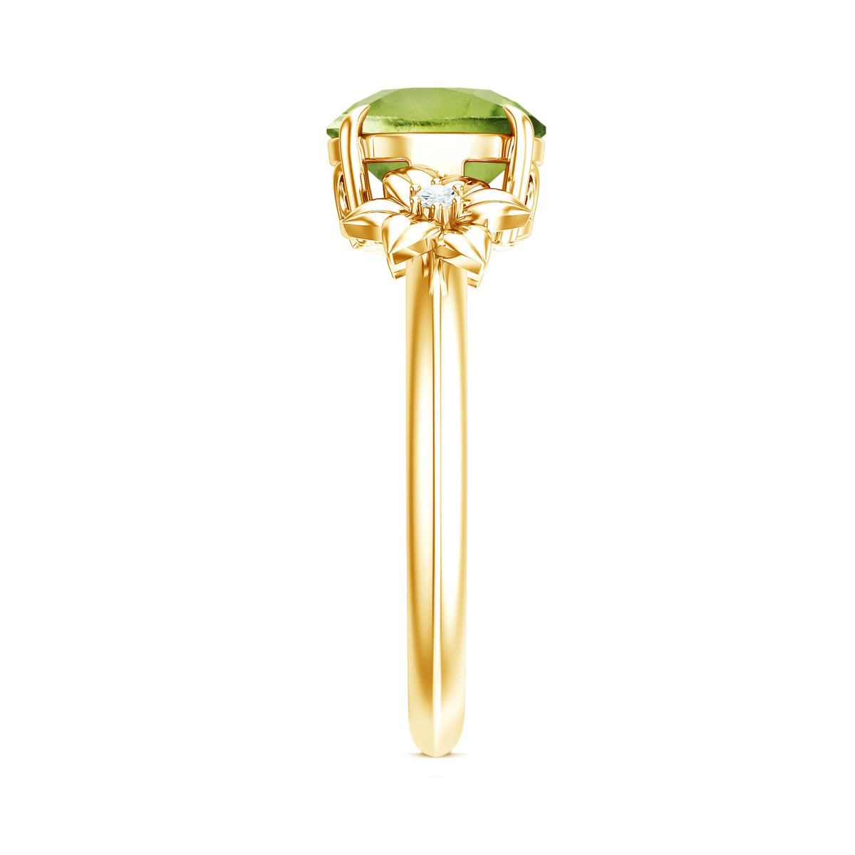 Natural 2 Carat Peridot Flower Engagement Ring with Diamond AAA - Rosec Jewels