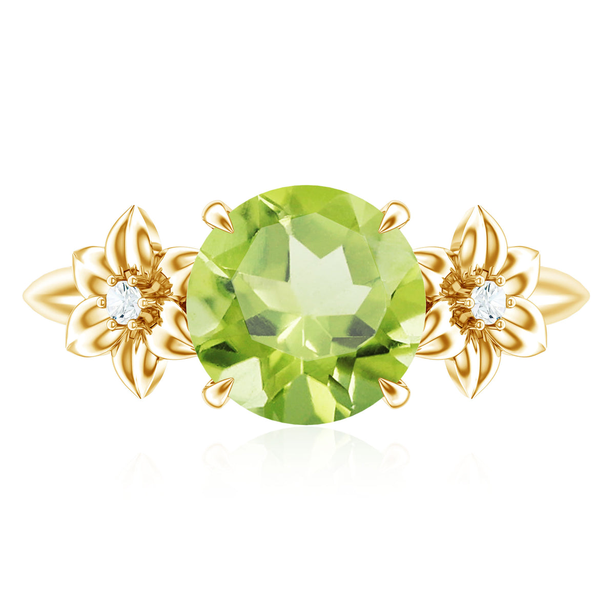 Natural 2 Carat Peridot Flower Engagement Ring with Diamond AAA - Rosec Jewels