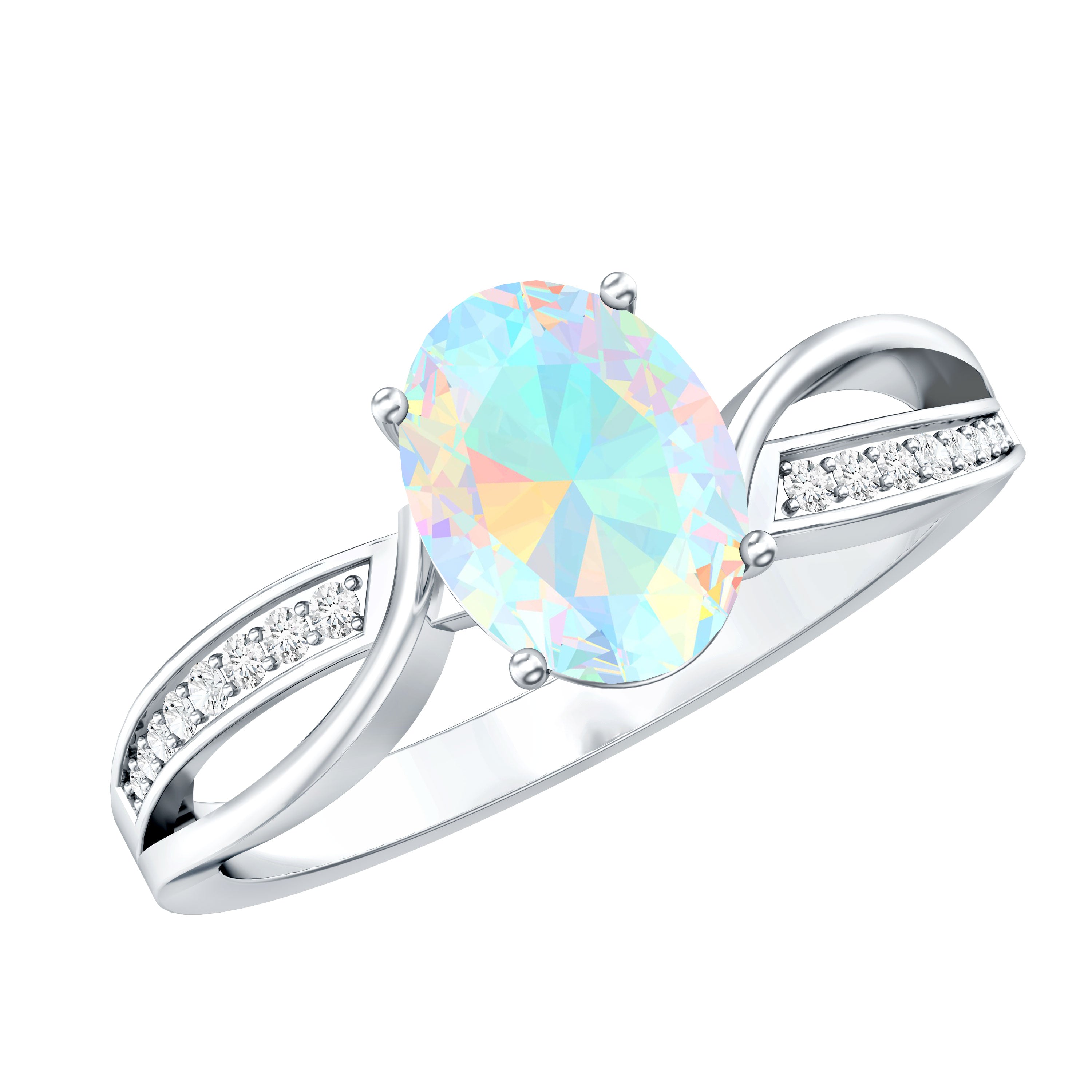 Natural 1.2 Carat Oval Opalescent Diamond Engagement Ring with Split Shank AAA - Rosec Jewels